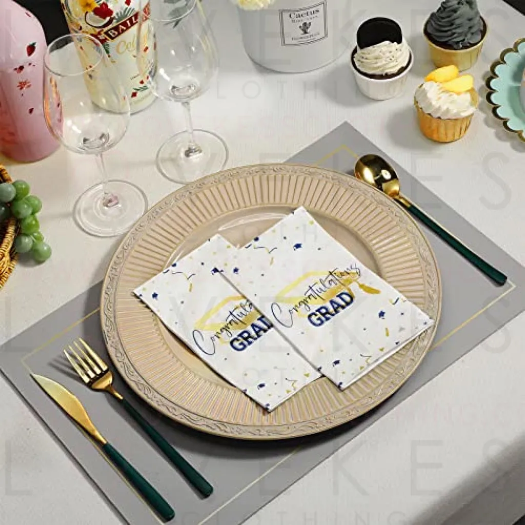 100 Sheets Graduation Party Napkins Disposable Congratulation Grad Beverage Cocktail Napkins Paper Towels for 2023 Graduation Celebration Party Supplies Table Decorations (Blue and Gold)