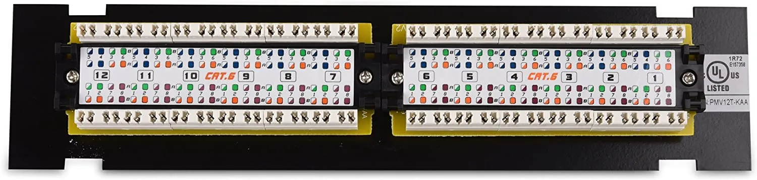 12 Port 1U Patch Panel - CAT6  110 Punch-Down
