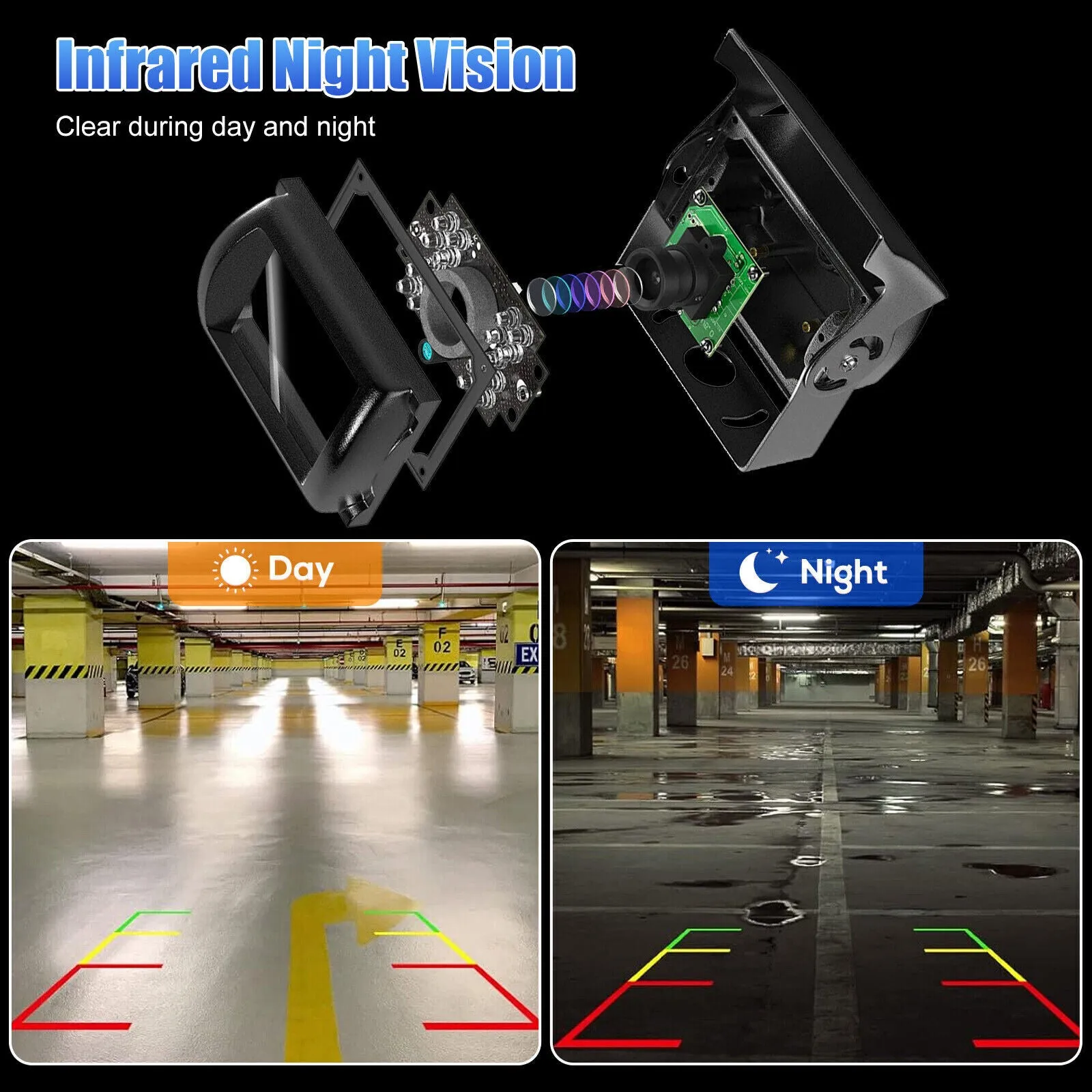 12V-24V Truck Rear View Backup Camera Heavy Duty 18 LEDs CCD High