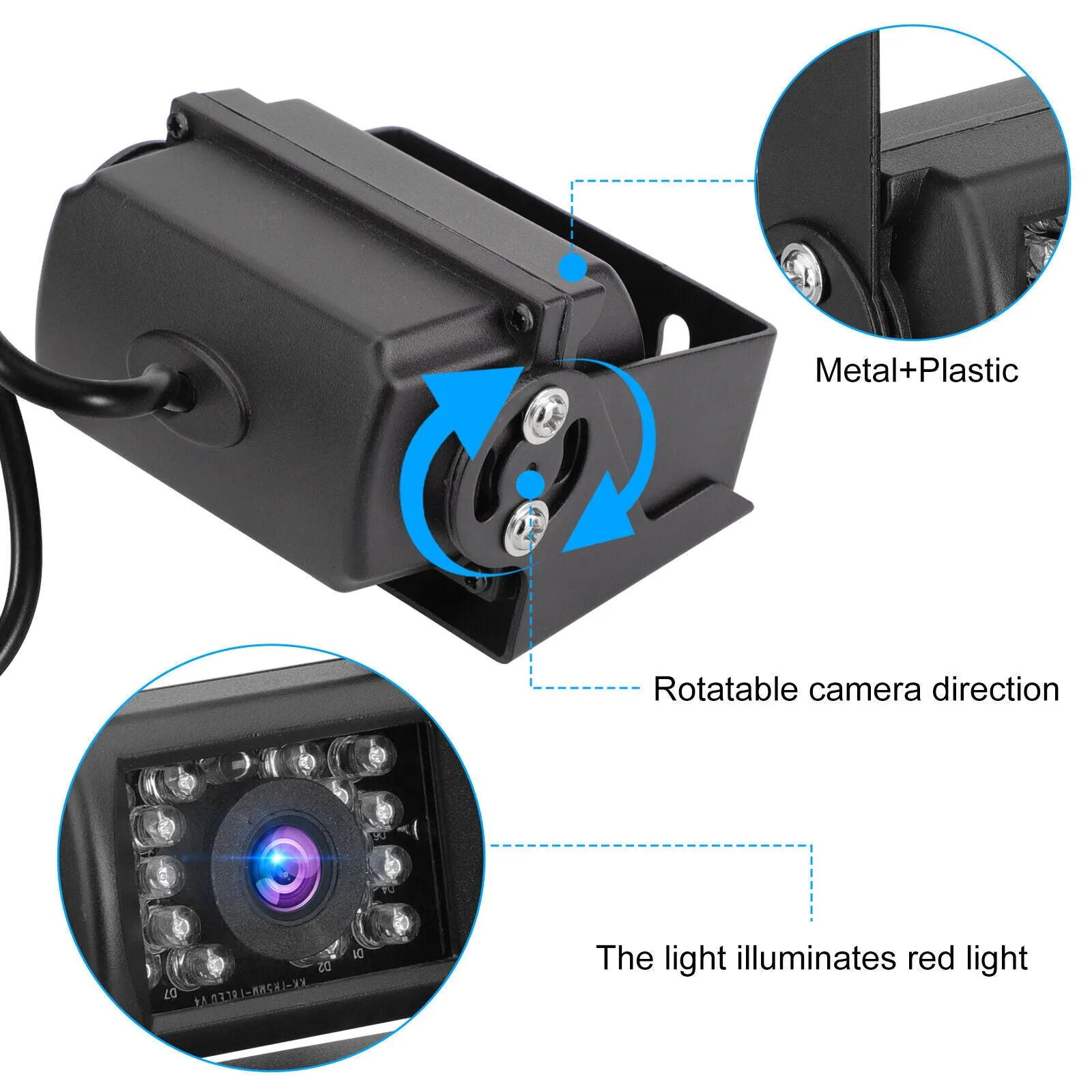 12V-24V Truck Rear View Backup Camera Heavy Duty 18 LEDs CCD High
