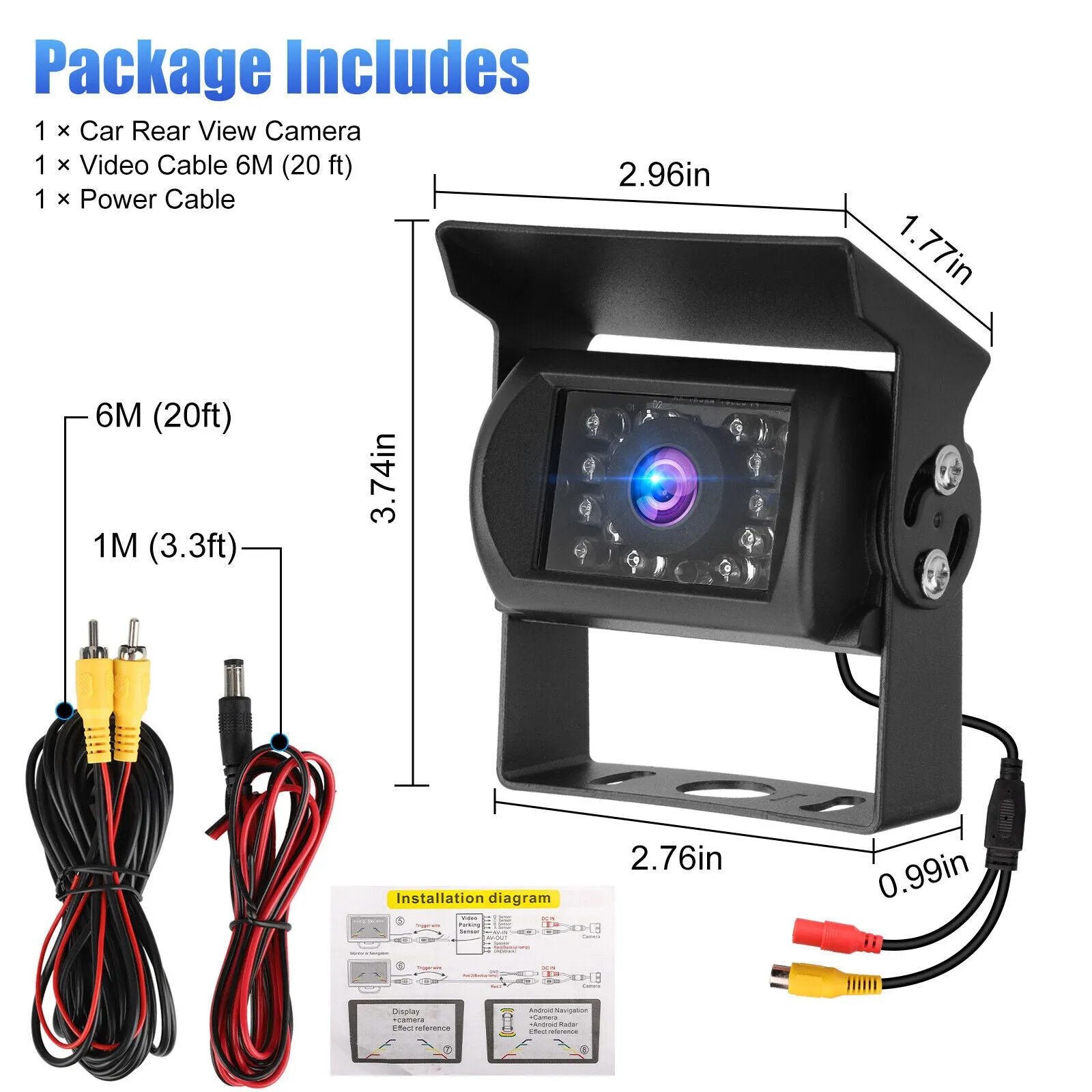 12V-24V Truck Rear View Backup Camera Heavy Duty 18 LEDs CCD High