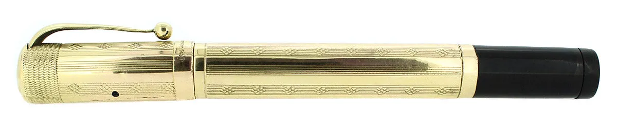 1920S WATERMAN 42 ITALIAN 18KR ROLLED GOLD GUILLOCHE WET NOODLE 2.38MM FLEX NIB SAFETY PEN RESTORED