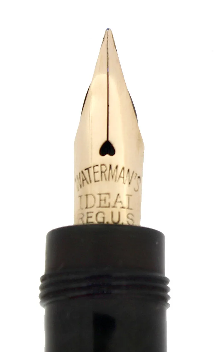 1920S WATERMAN 42 ITALIAN 18KR ROLLED GOLD GUILLOCHE WET NOODLE 2.38MM FLEX NIB SAFETY PEN RESTORED