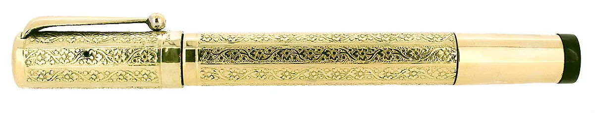 1920S WATERMAN 42 ROLLED GOLD 18KR VINE & LEAF GUILLOCHE SAFETY PEN F-BBB 2.20MM FLEX NIB RESTORED