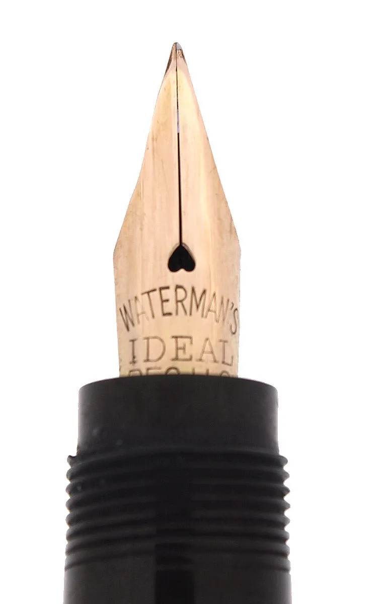 1920S WATERMAN 42 ROLLED GOLD 18KR VINE & LEAF GUILLOCHE SAFETY PEN F-BBB 2.20MM FLEX NIB RESTORED