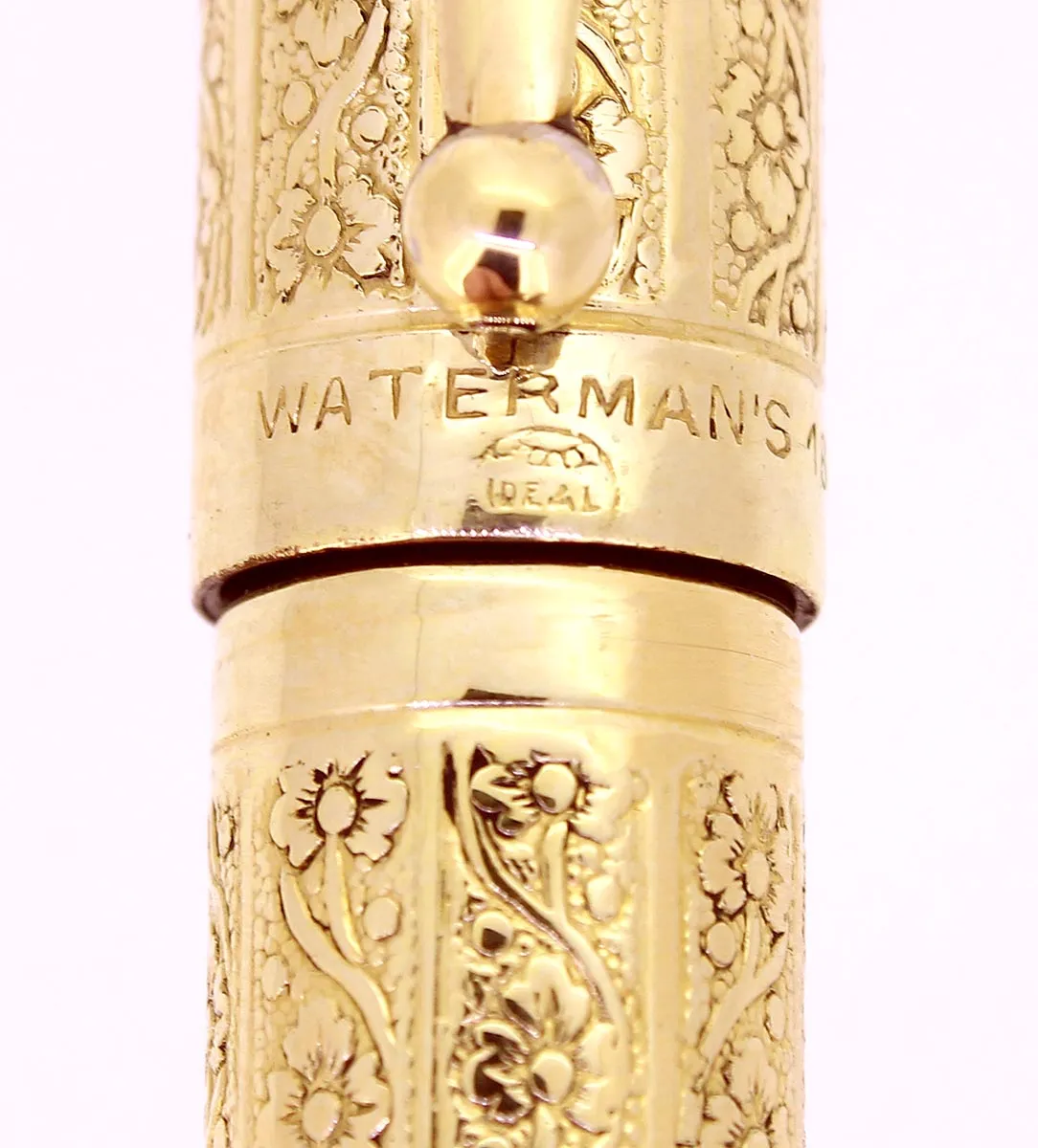 1920S WATERMAN 42 ROLLED GOLD 18KR VINE & LEAF GUILLOCHE SAFETY PEN F-BBB 2.20MM FLEX NIB RESTORED