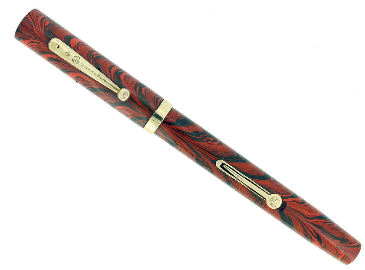 1920S WATERMAN #52 RED RIPPLE FOUNTAIN PEN RARE MUSIC NIB RESTORED