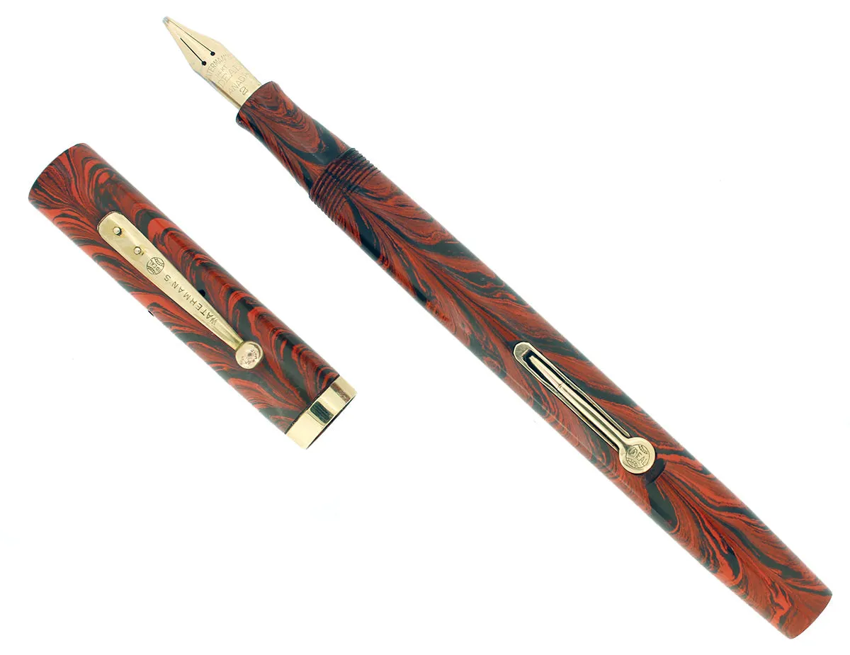 1920S WATERMAN #52 RED RIPPLE FOUNTAIN PEN RARE MUSIC NIB RESTORED