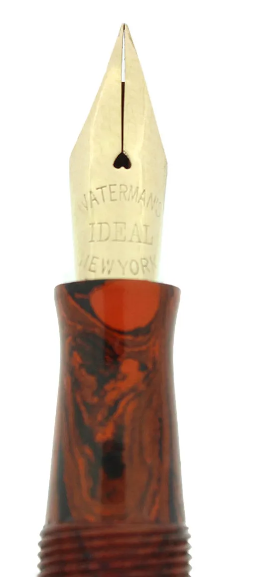 1920S WATERMAN #54 RED RIPPLE FOUNTAIN PEN F-BBB 2.38MM FLEX NIB RESTORED