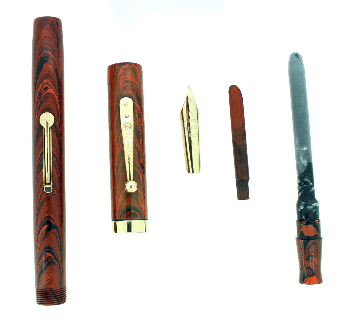 1920S WATERMAN #54 RED RIPPLE FOUNTAIN PEN F-BBB 2.38MM FLEX NIB RESTORED