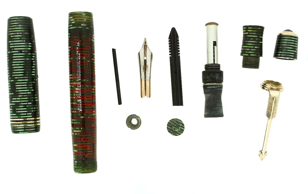 1936 PARKER VACUMATIC EMERALD PEARL STANDARD SIZE DOUBLE JEWEL FOUNTAIN PEN RESTORED