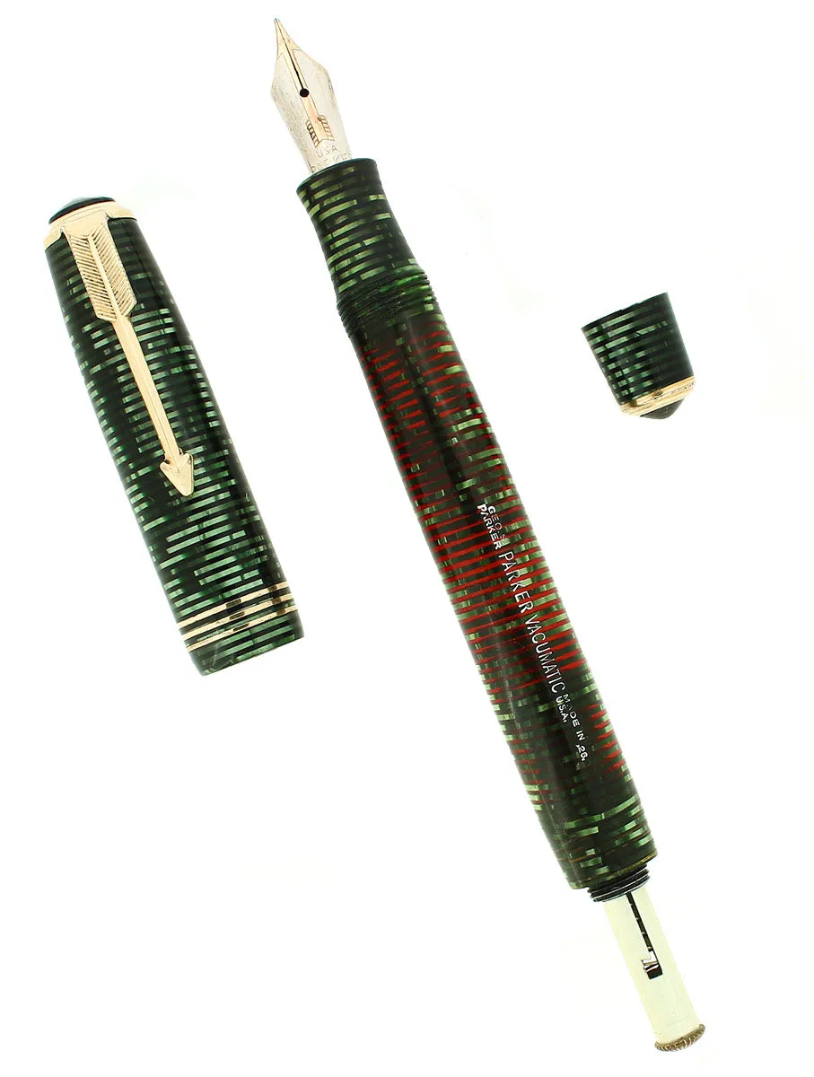 1936 PARKER VACUMATIC EMERALD PEARL STANDARD SIZE DOUBLE JEWEL FOUNTAIN PEN RESTORED
