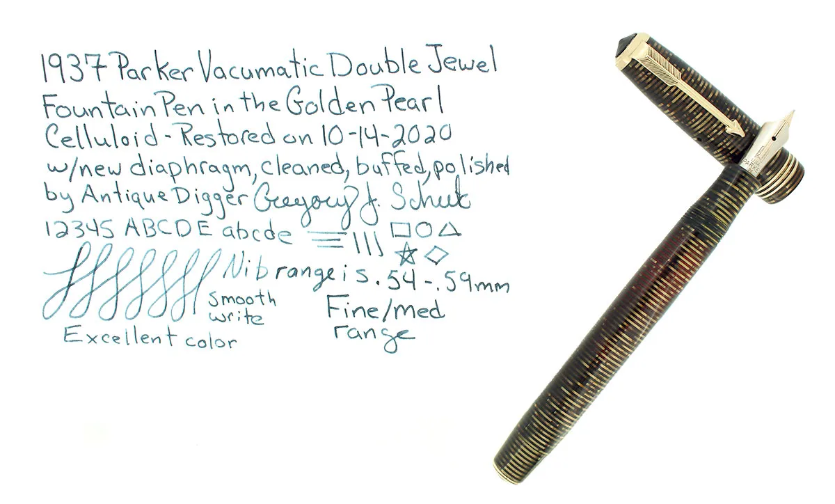 1937 PARKER GOLDEN PEARL VACUMATIC DOUBLE JEWEL STANDARD FOUNTAIN PEN RESTORED