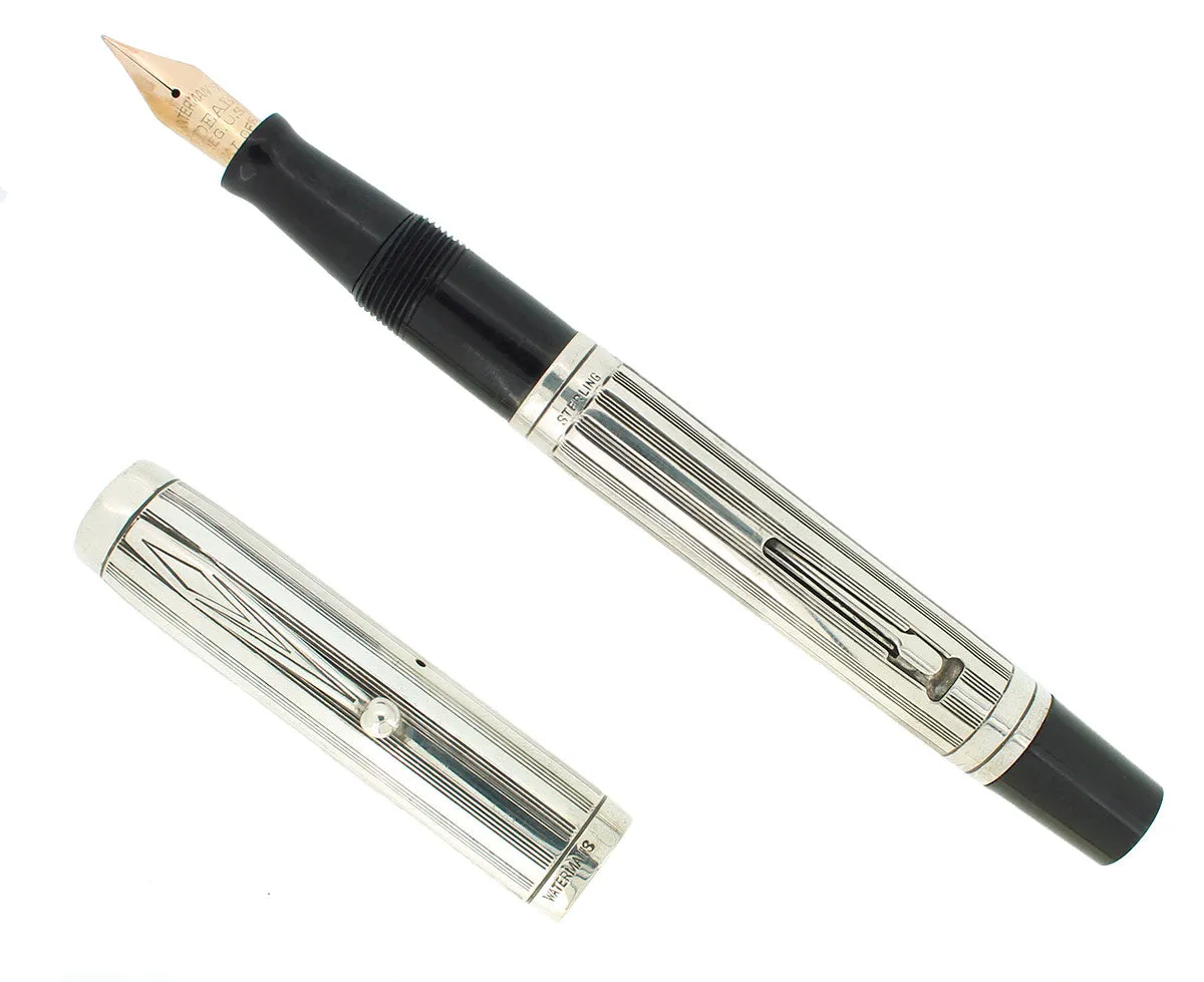 1944 WATERMAN 403 STERLING SHERATON OVERLAY FOUNTAIN PEN F-BBB FLEX NIB RESTORED