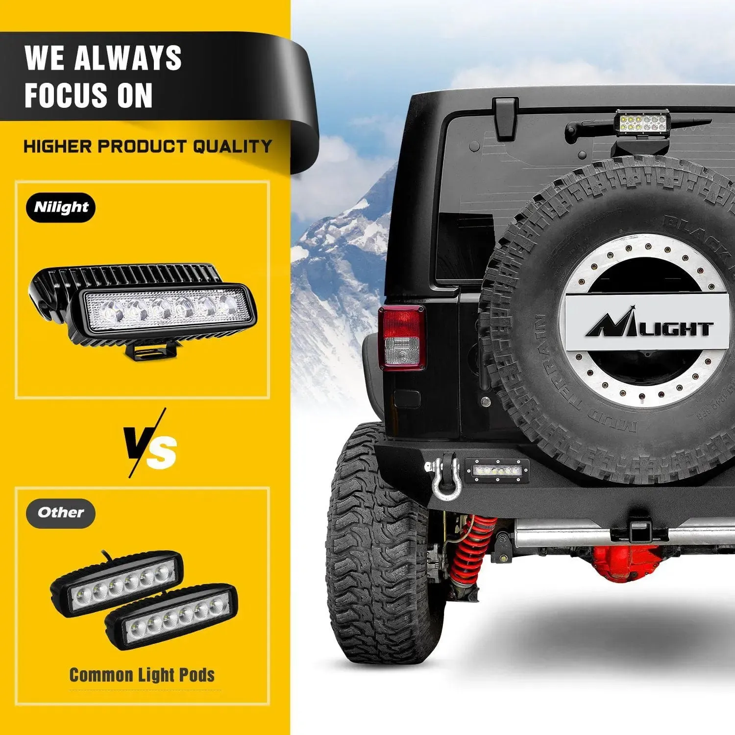 2007-2018 Jeep Wrangler JK Rear Bumper Rock Crawler Bumper with Hitch Receiver 2Pcs Upgraded 18W LED Lights Off Road Textured Black