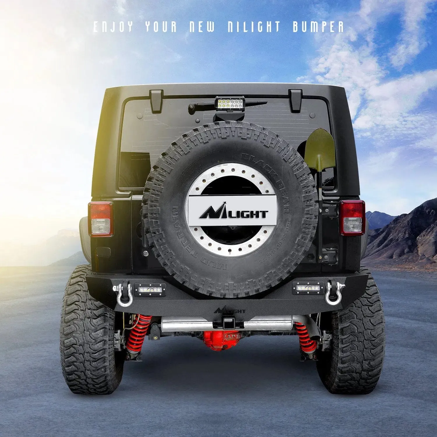 2007-2018 Jeep Wrangler JK Rear Bumper Rock Crawler Bumper with Hitch Receiver 2Pcs Upgraded 18W LED Lights Off Road Textured Black