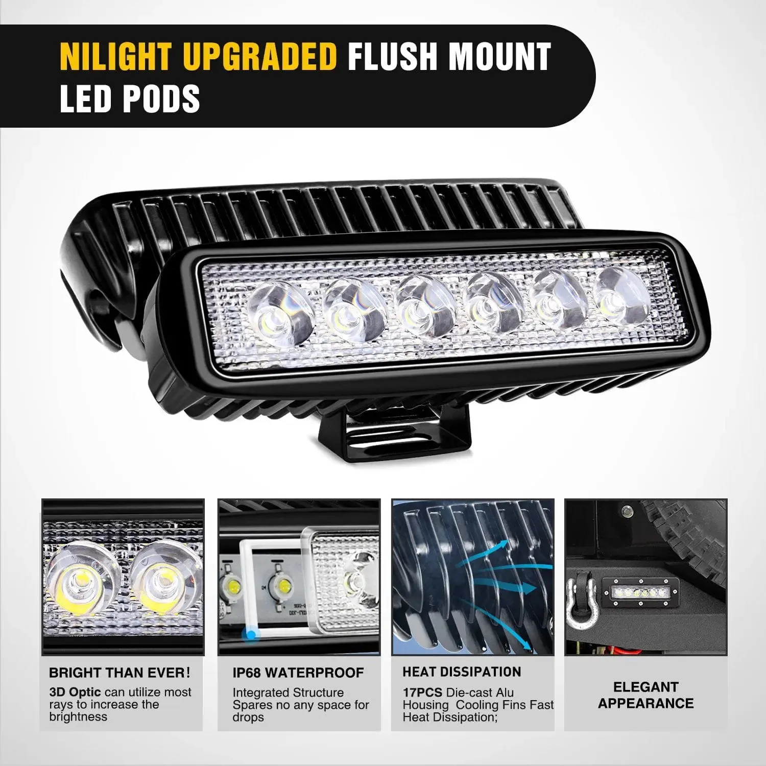 2007-2018 Jeep Wrangler JK Rear Bumper Rock Crawler Bumper with Hitch Receiver 2Pcs Upgraded 18W LED Lights Off Road Textured Black