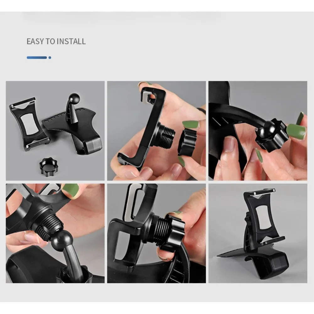 3 in 1 Car GPS Smartphone Holder: Dashboard / Visor Clamp   AC Grid Clip for BLU Dash JR K, D141k - Black