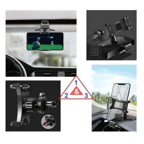 3 in 1 Car GPS Smartphone Holder: Dashboard / Visor Clamp   AC Grid Clip for BLU Dash JR K, D141k - Black