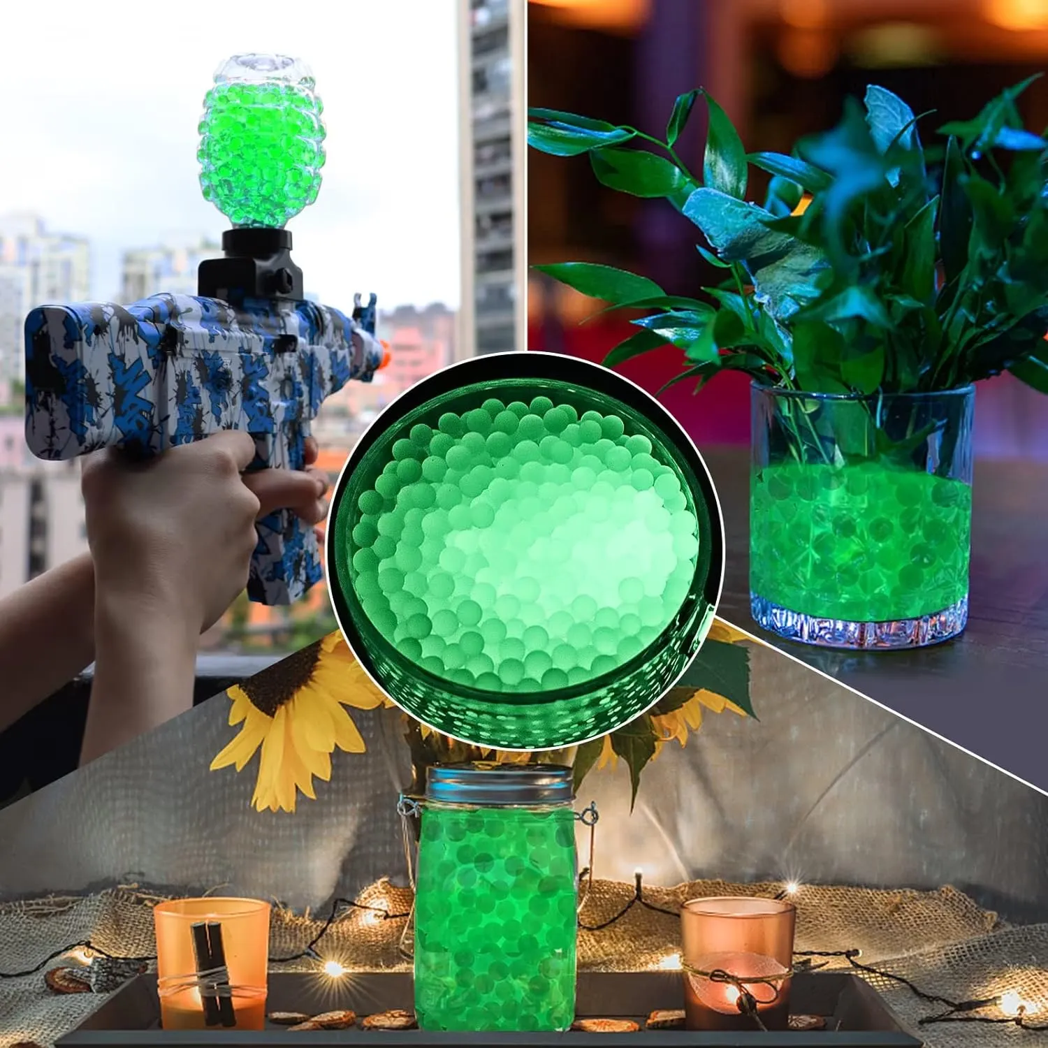 6 Pack Glow in The Dark Water Bullet Beads Gel Ammo,(70000 Pieces ) 7-8mm Water Luminous Beads Refill Ammo Fluorescence Green Splatter Gel for Toy Gun