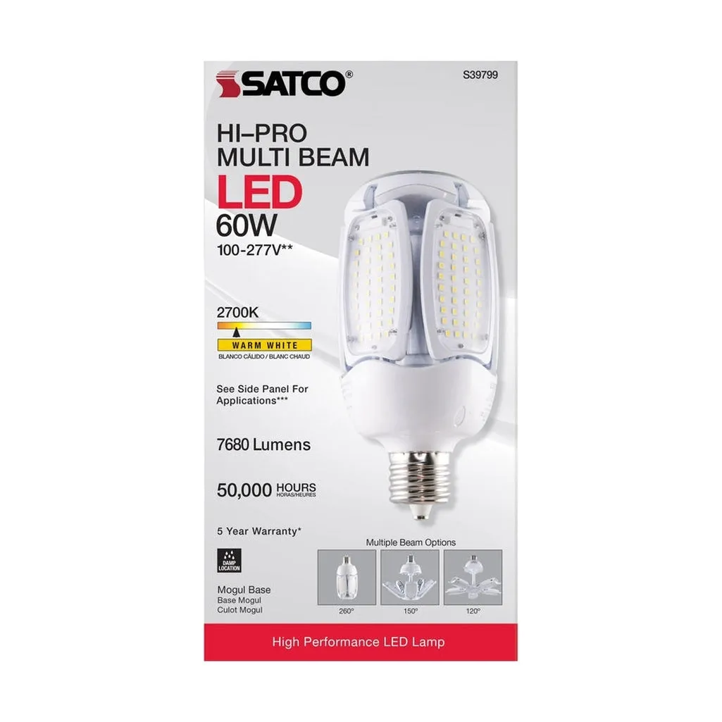 60 Watt LED HID Replacement - 2700K - Mogul extended base - Adjustable Beam Angle - Type B Ballast Bypass -100-227V