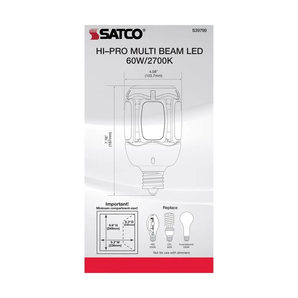 60 Watt LED HID Replacement - 2700K - Mogul extended base - Adjustable Beam Angle - Type B Ballast Bypass -100-227V