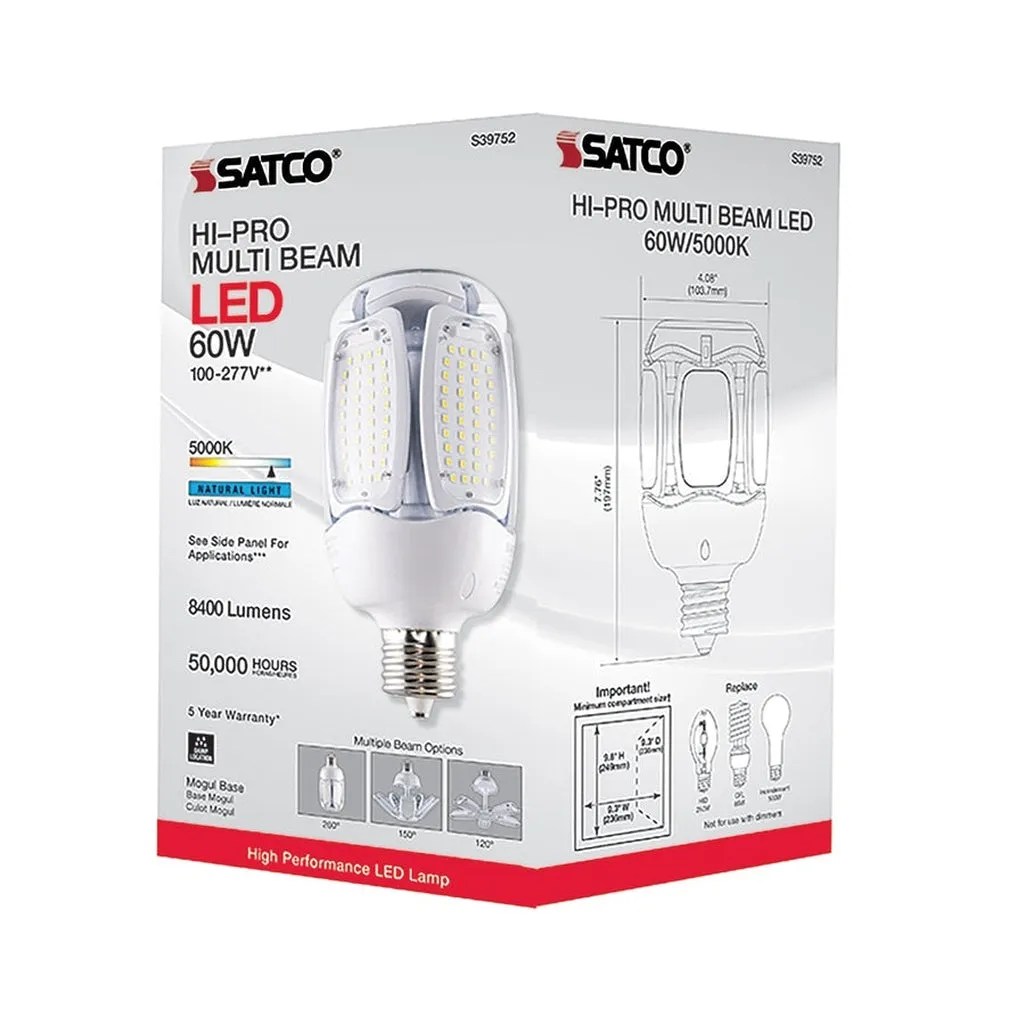 60 Watt LED HID Replacement - 5000K - Mogul extended base - Adjustable Beam Angle - Type B Ballast Bypass -100-227V