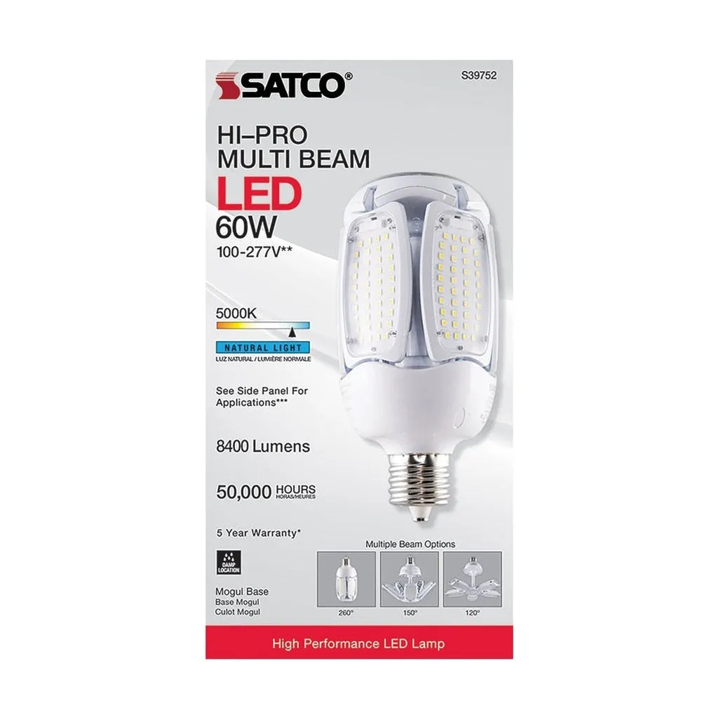 60 Watt LED HID Replacement - 5000K - Mogul extended base - Adjustable Beam Angle - Type B Ballast Bypass -100-227V