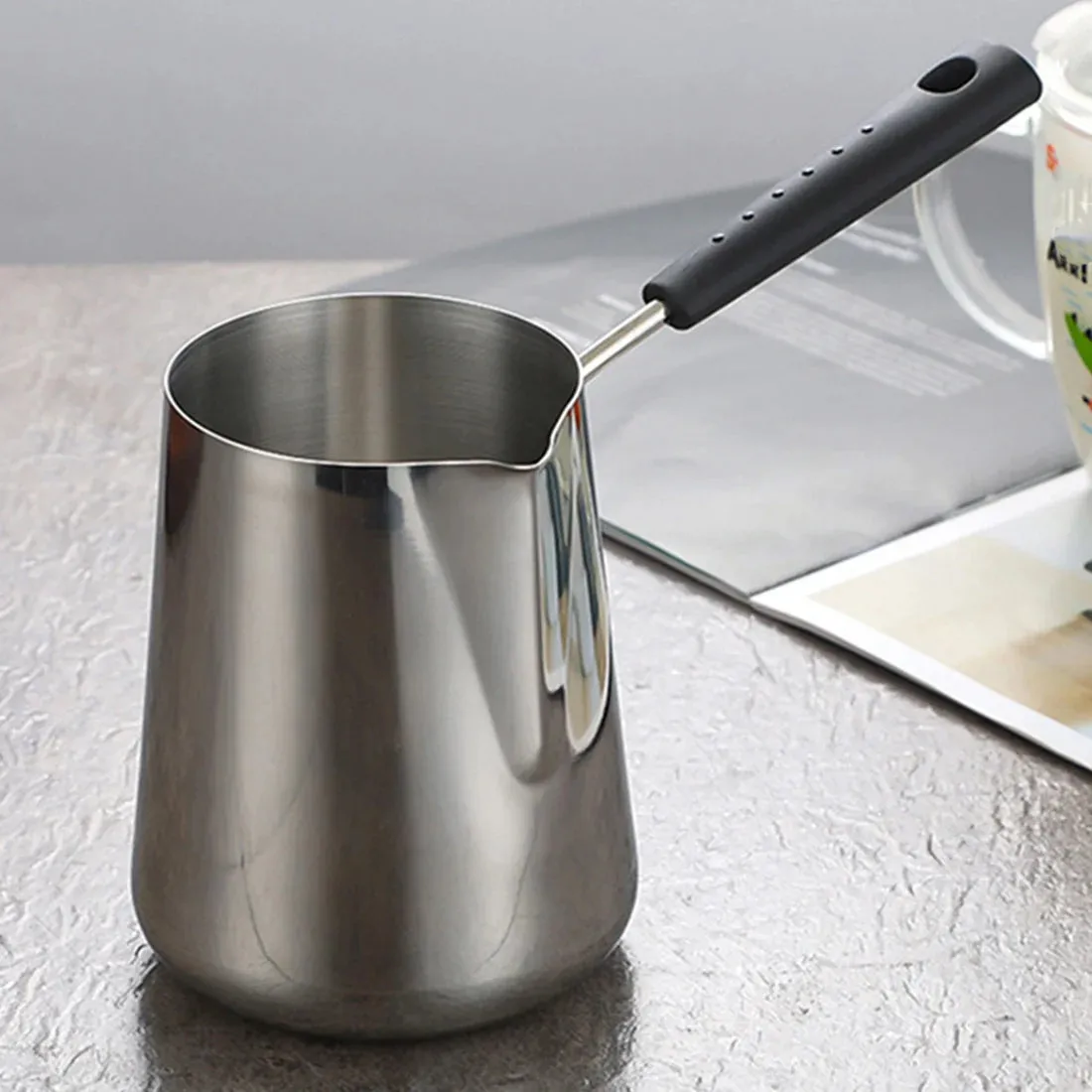 600Ml Milk Butter Warmer Pot, Turkish Coffee Pot, Stainless Steel Stovetop Melting Pot with Spout for Tea,Heating