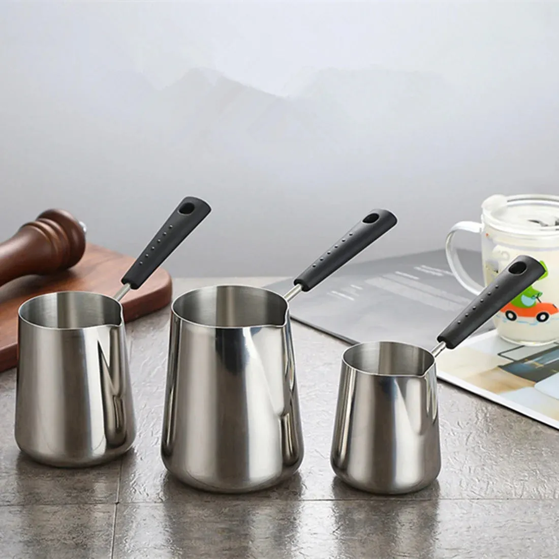 600Ml Milk Butter Warmer Pot, Turkish Coffee Pot, Stainless Steel Stovetop Melting Pot with Spout for Tea,Heating