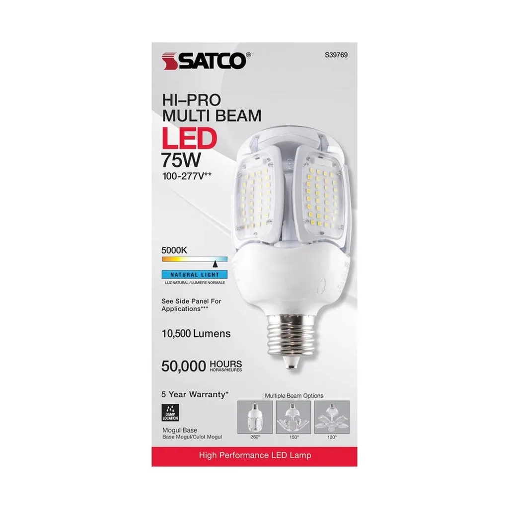 75W LED HID Replacement - 5000K - Mogul Extended base - Adjustable Beam Angle - Type B Ballast Bypass -100-227V