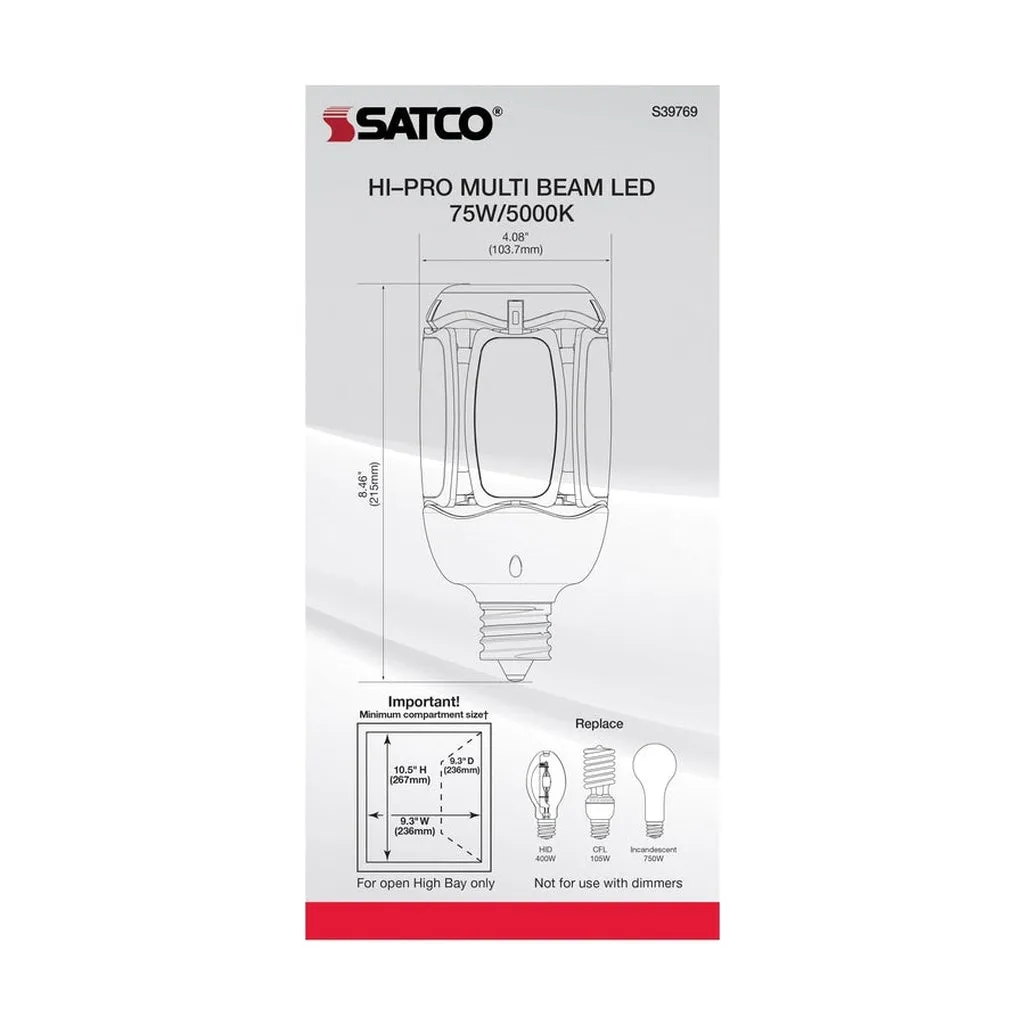 75W LED HID Replacement - 5000K - Mogul Extended base - Adjustable Beam Angle - Type B Ballast Bypass -100-227V