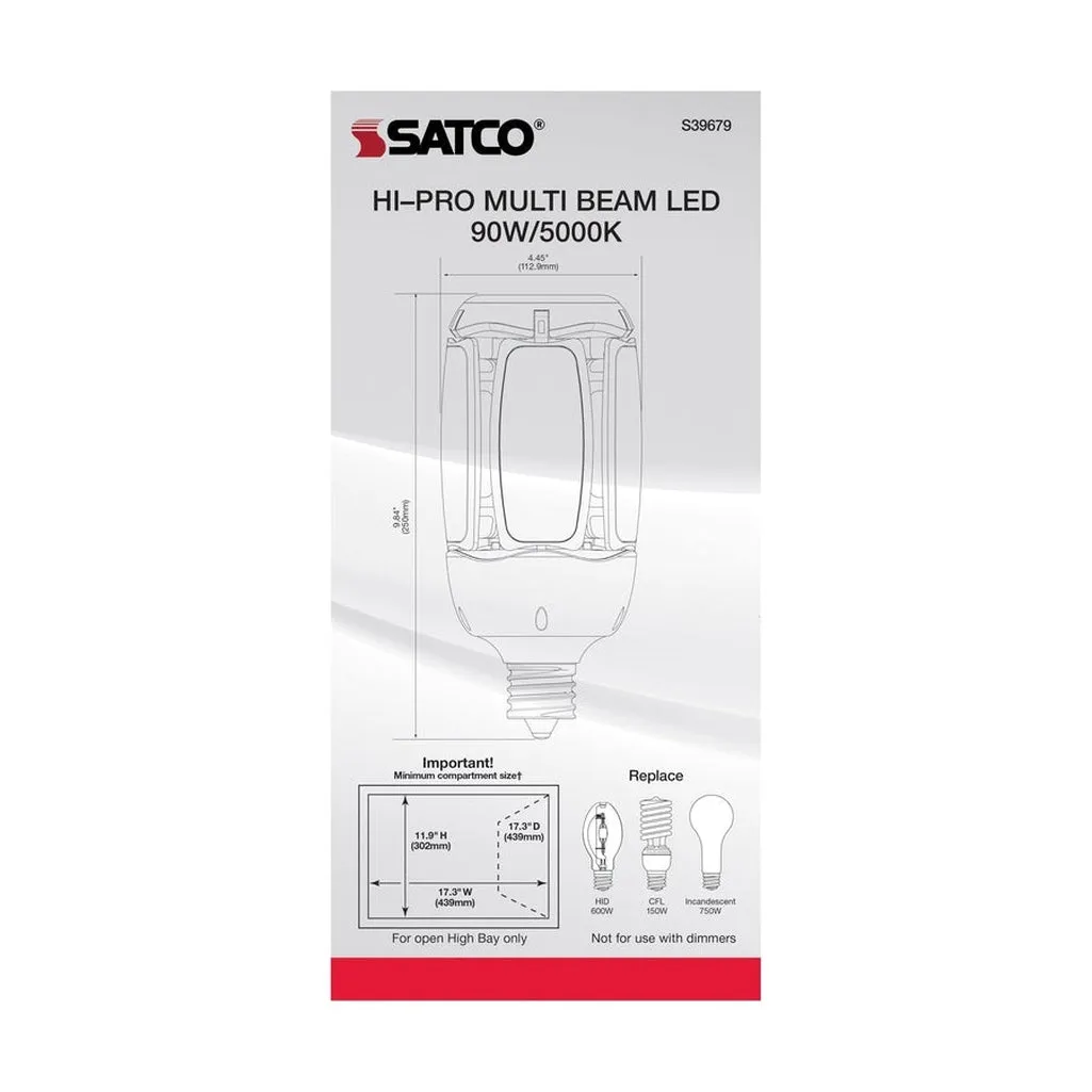 90 Watt LED HID Replacement - 5000K - Mogul Extended base - Adjustable Beam Angle - Type B Ballast Bypass -100-227V
