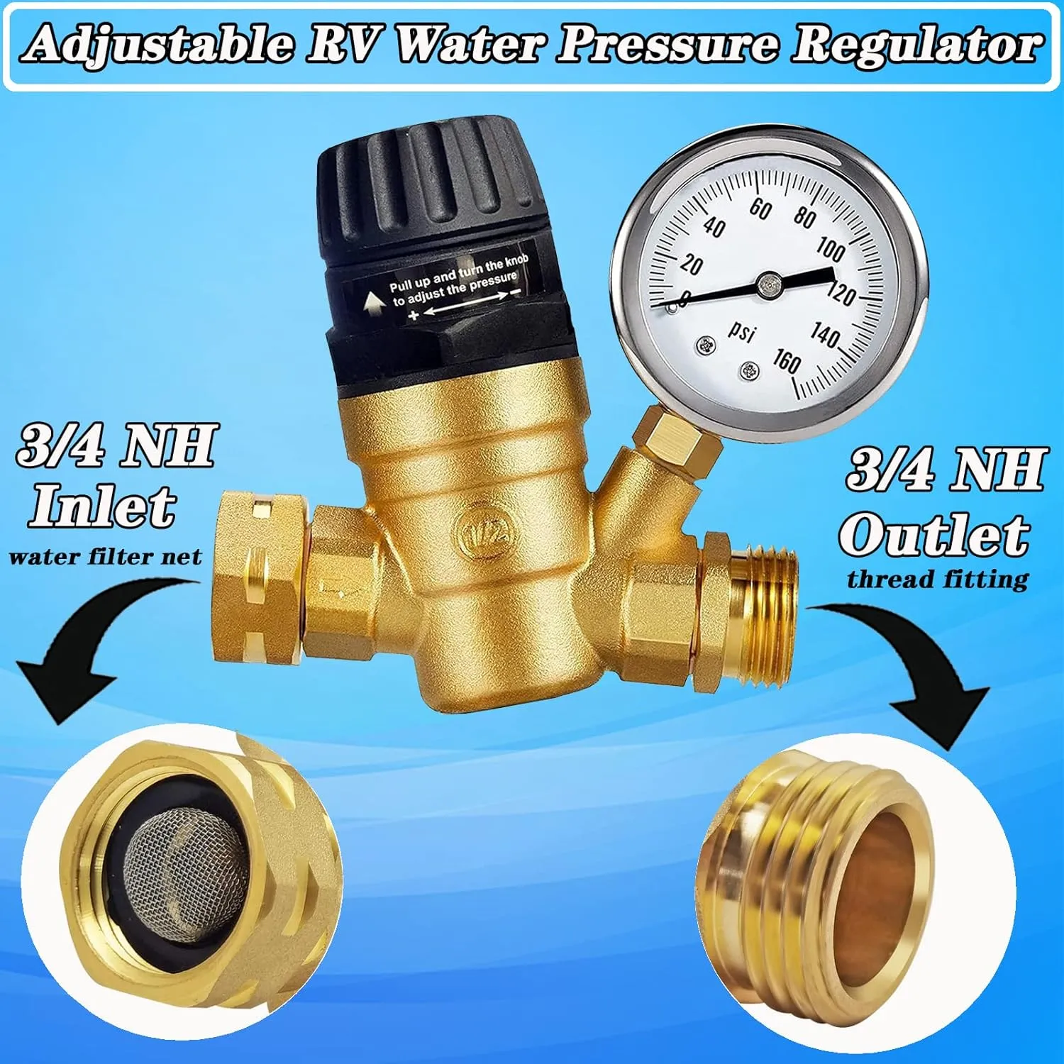 Adjustable RV Water Pressure Regulator for Campers