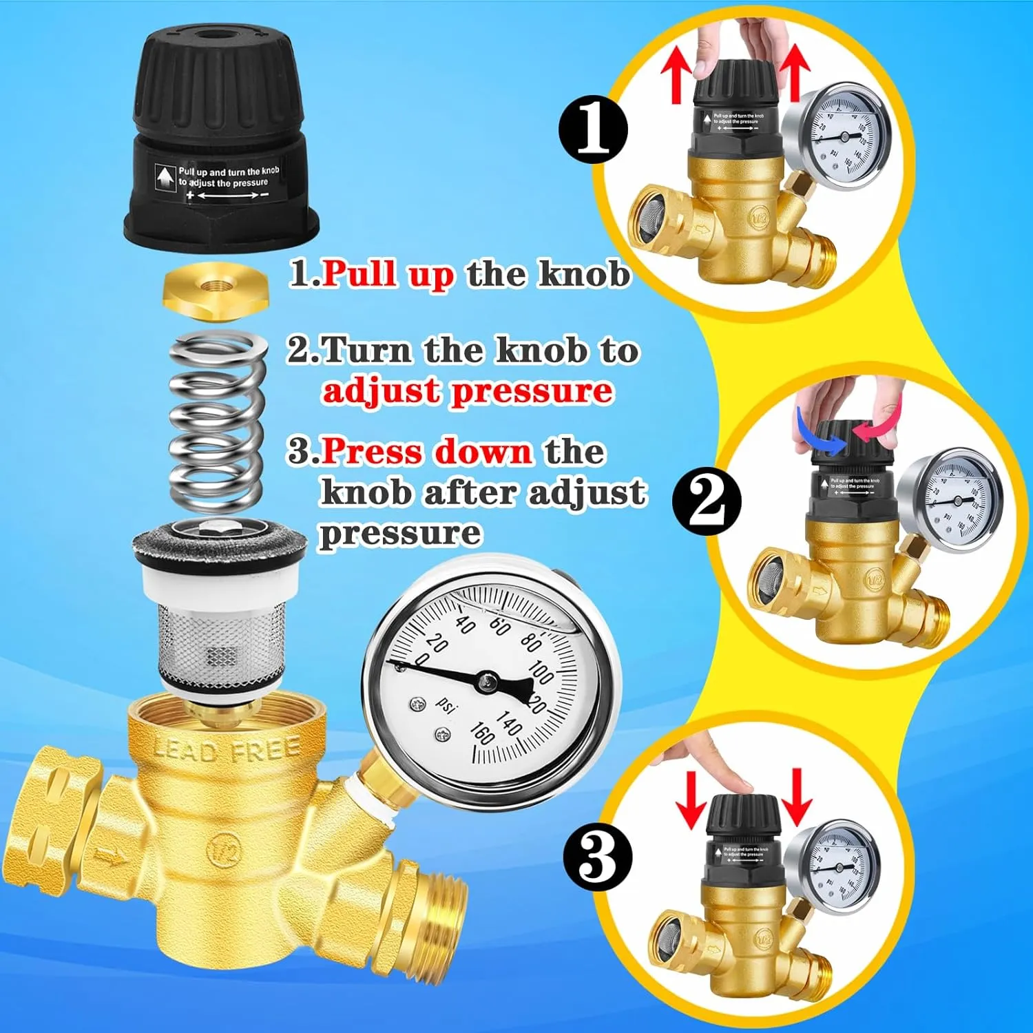 Adjustable RV Water Pressure Regulator for Campers