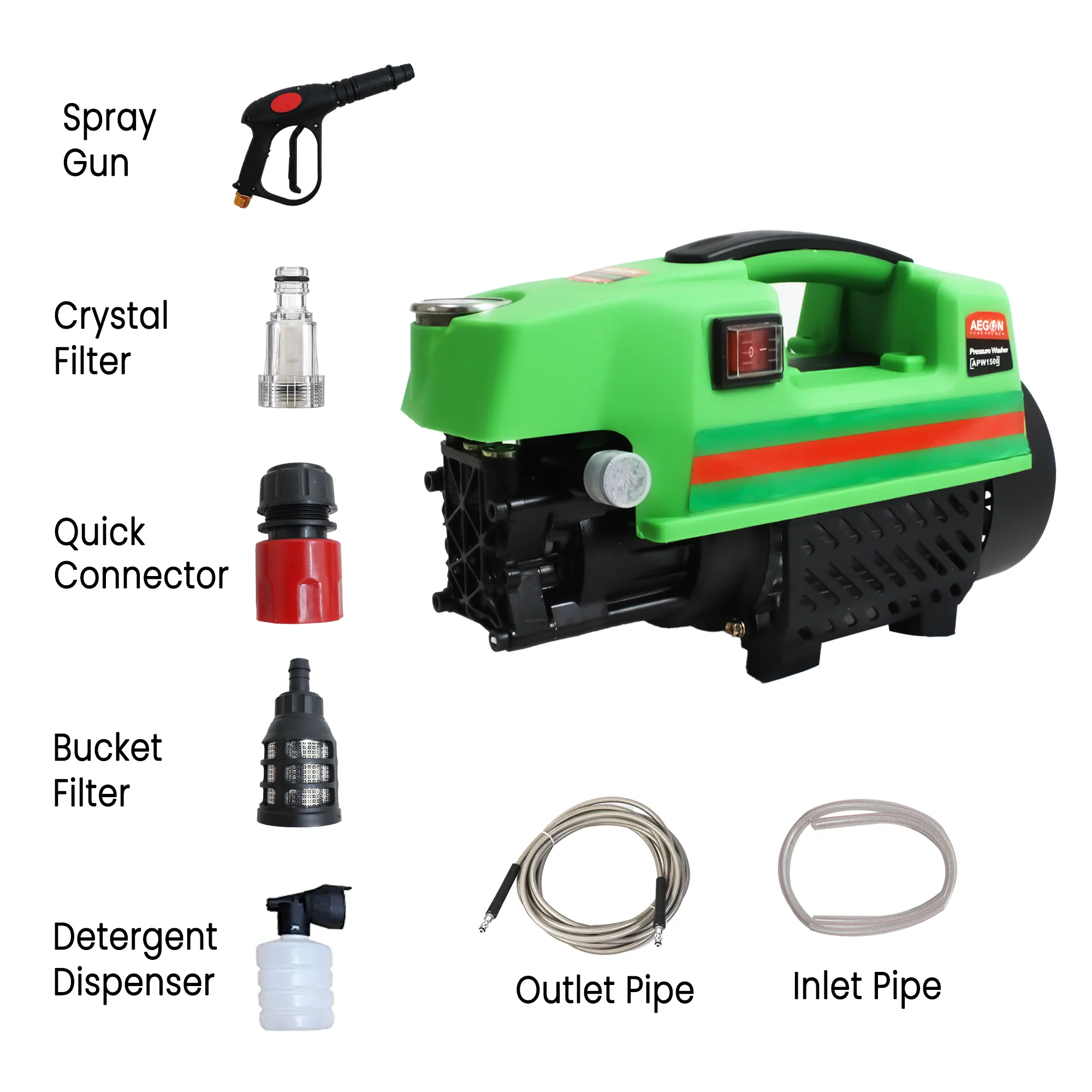 Aegon Powerful APW1500 High Pressure Washer, 1500W, 195 Bar, 420 L/h Flow Rate with 1.75m Hose, for Car, Bike & Home Cleaning