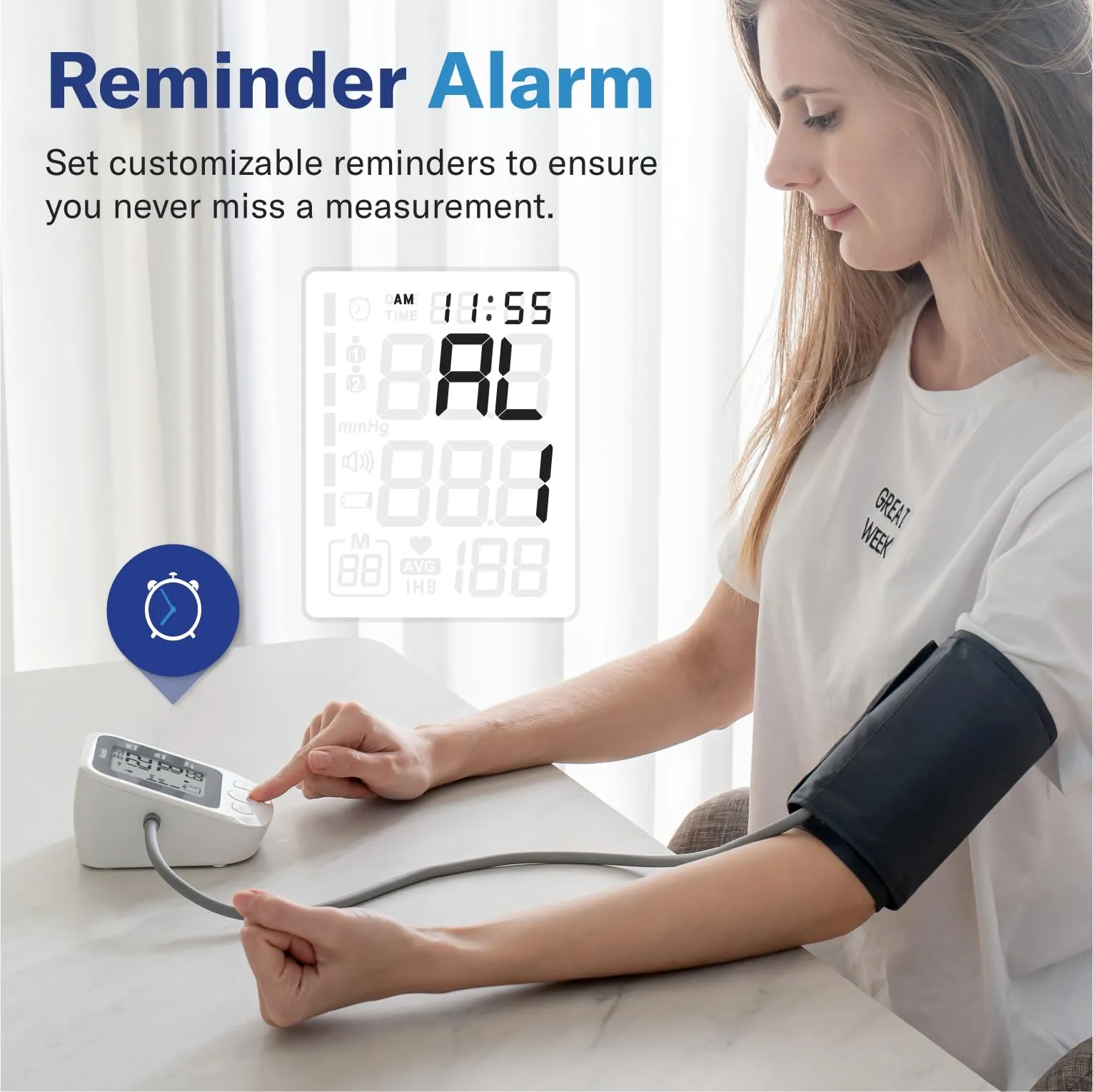 Alcedo Blood Pressure Monitor for Home Use, Accurate Upper Arm BP Machine with Large Cuff, Alarm Reminder, 2 x 120 Memory, Talking Function, FSA/HSA Eligible Grey