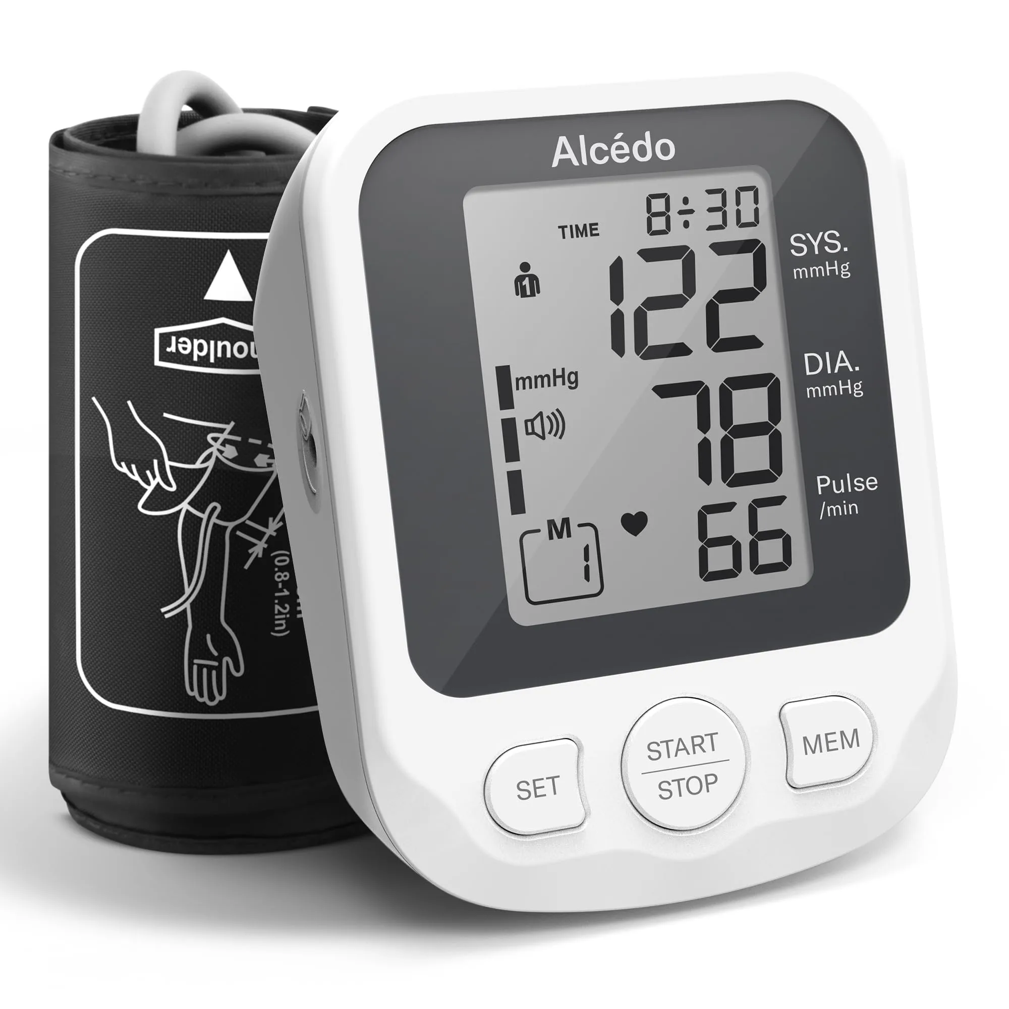 Alcedo Blood Pressure Monitor for Home Use, Accurate Upper Arm BP Machine with Large Cuff, Alarm Reminder, 2 x 120 Memory, Talking Function, FSA/HSA Eligible Grey
