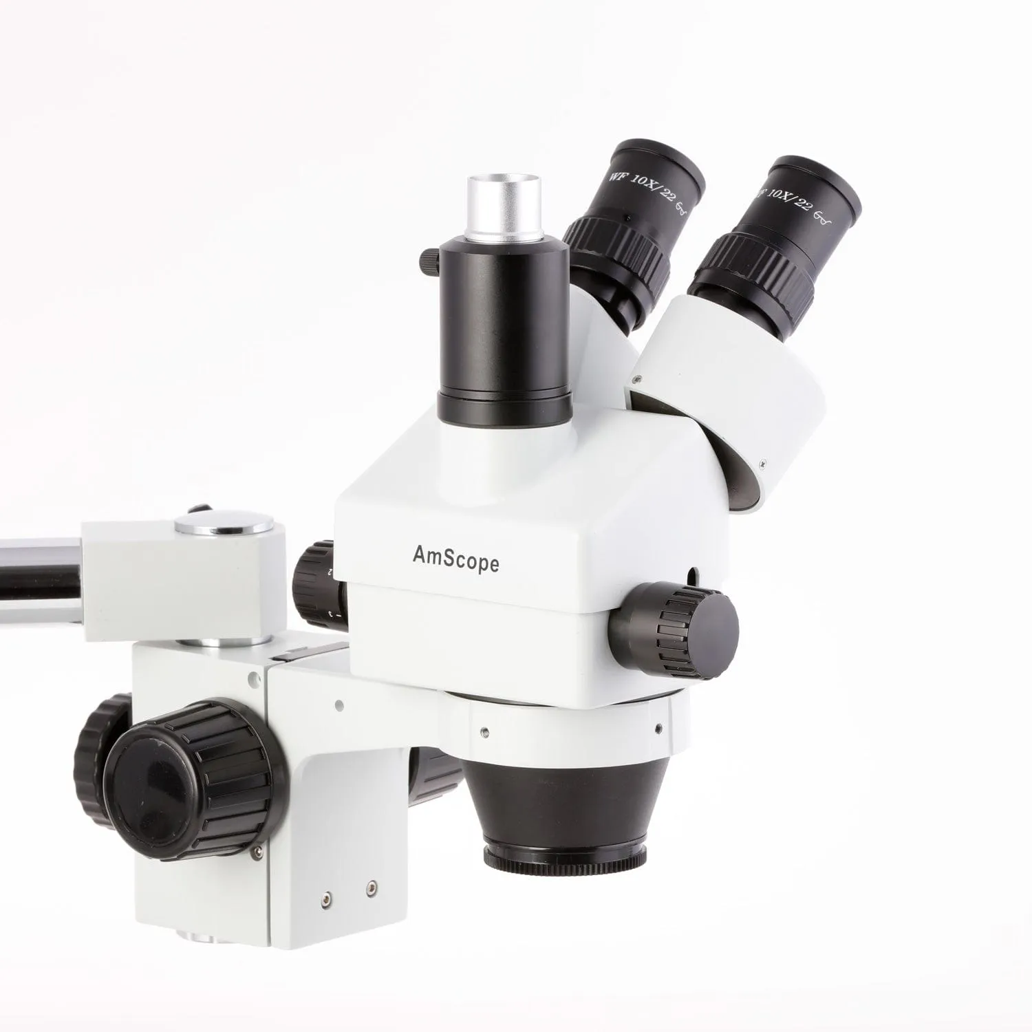 AmScope SM-3 Series Simul-Focal Lockable Zoom Trinocular Stereo Microscope with 80 LED Direction Variable Ring Light and HDMI Camera on Single Arm Boom Stand