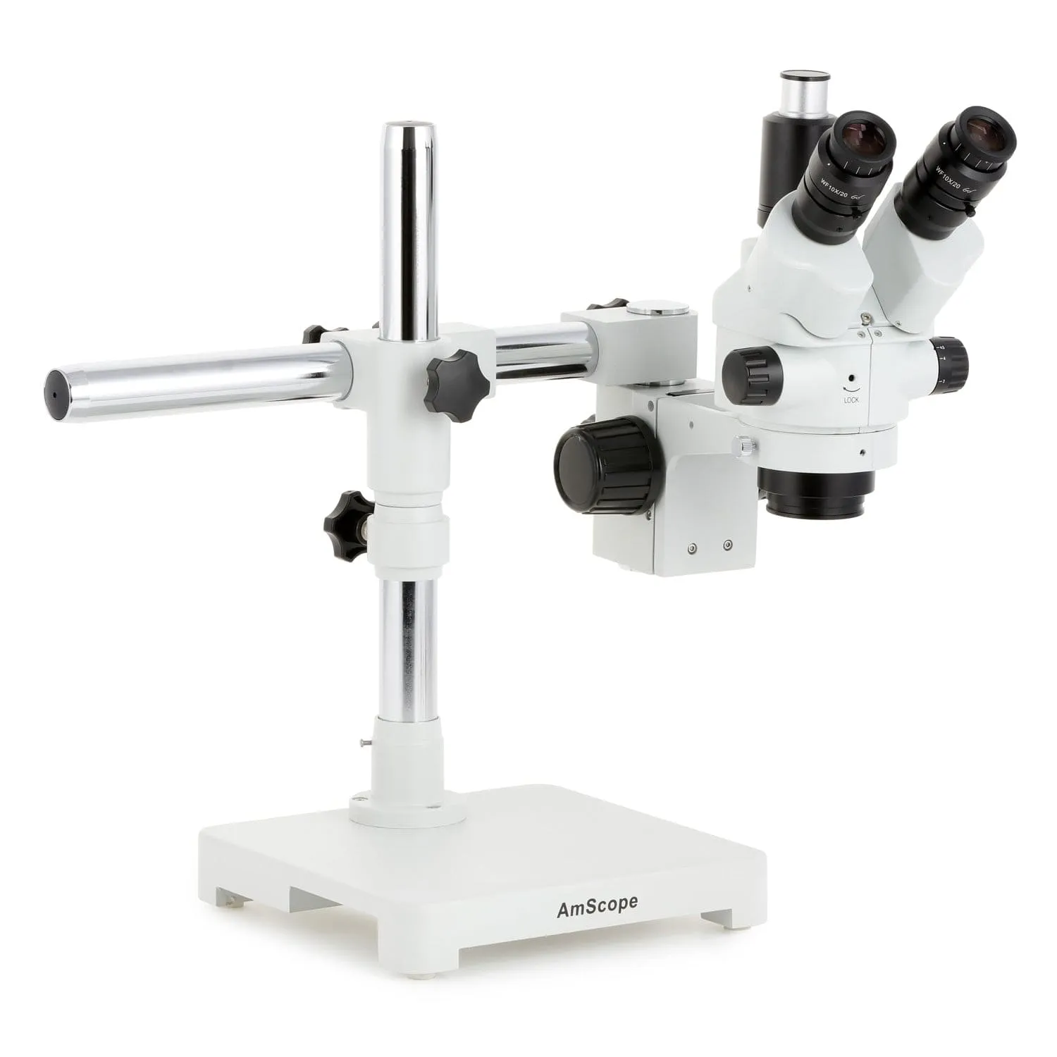 AmScope SM-3 Series Simul-Focal Lockable Zoom Trinocular Stereo Microscope with 80 LED Direction Variable Ring Light and HDMI Camera on Single Arm Boom Stand