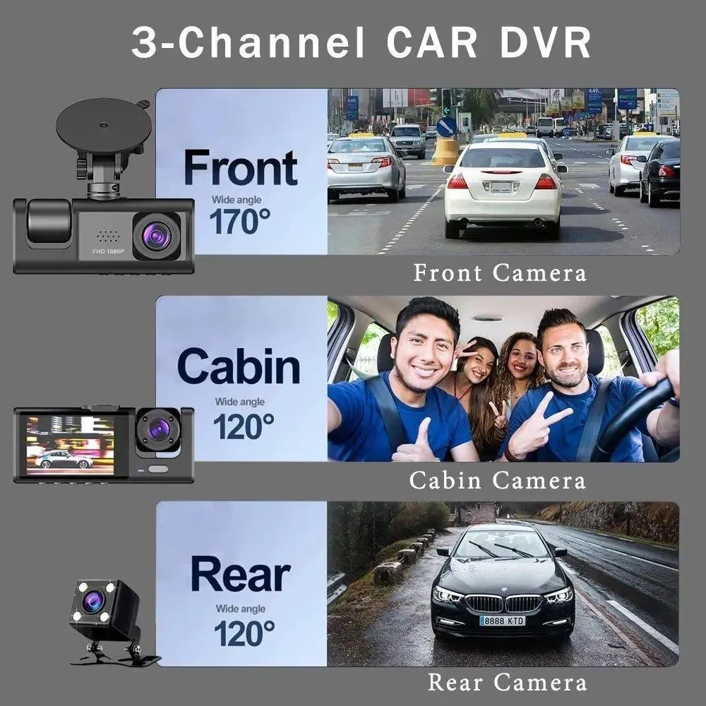 Auto-DVR HD 1080P 3-Kanal 3-Objektiv-Dashcam