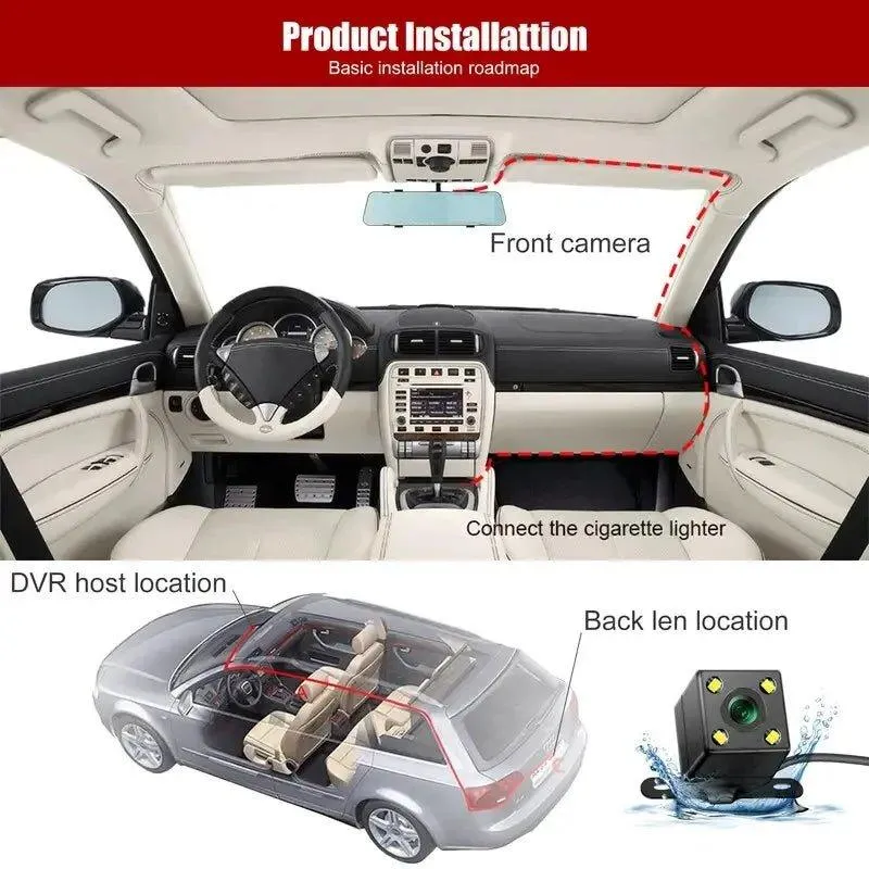 Auto-DVR HD 1080P 3-Kanal 3-Objektiv-Dashcam