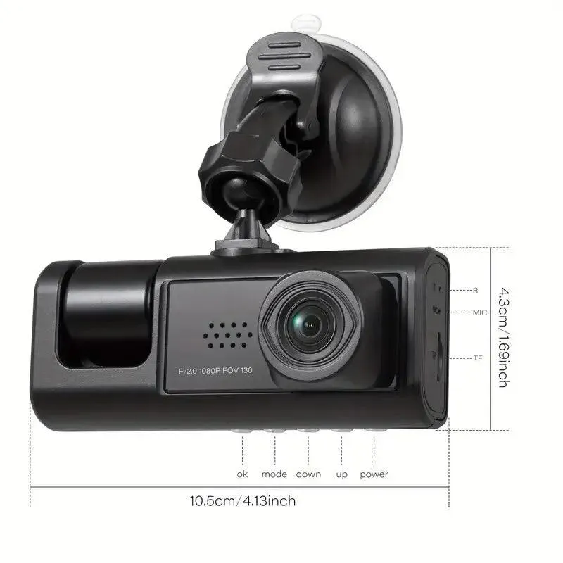 Auto-DVR HD 1080P 3-Kanal 3-Objektiv-Dashcam