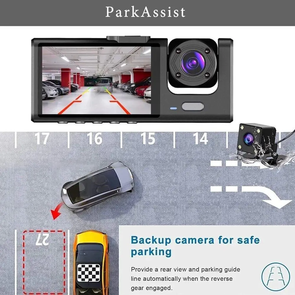 Auto-DVR HD 1080P 3-Kanal 3-Objektiv-Dashcam