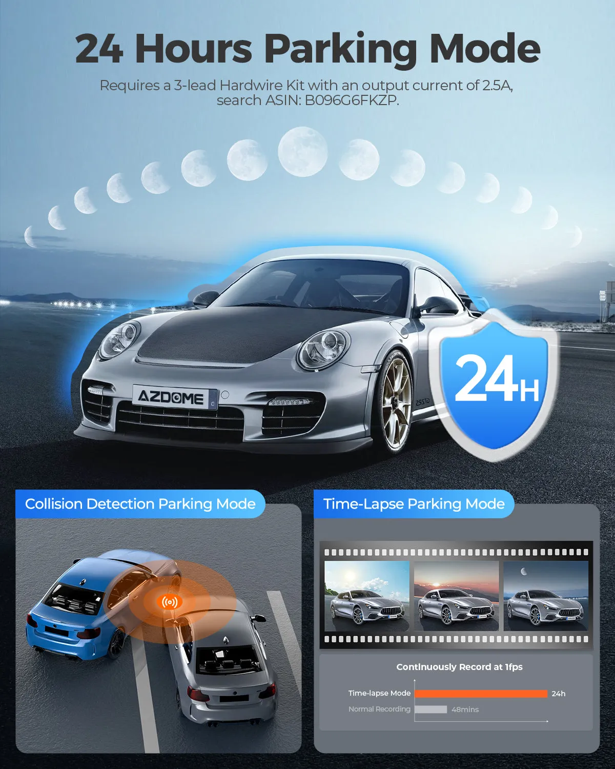 AZDOME M550 Pro 3CH Dash Cam 4K with  3.19" Screen IR Night Vision 24H Parking Mode