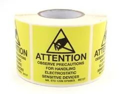 Botron B6728 MIL Standard Self Adhesive Labels, Yellow, 4" x 4", Roll of 250