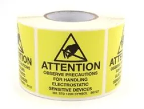 Botron B6728 MIL Standard Self Adhesive Labels, Yellow, 4" x 4", Roll of 250