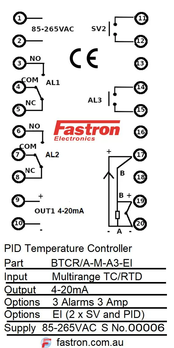 BTCD/A-M-A3-EI, PID Controller 96x96mm, 85-265VAC, 4-20mA output 3 Alarms, Event input (2xSV ), Multirange TC/RTD/4-20mA Input