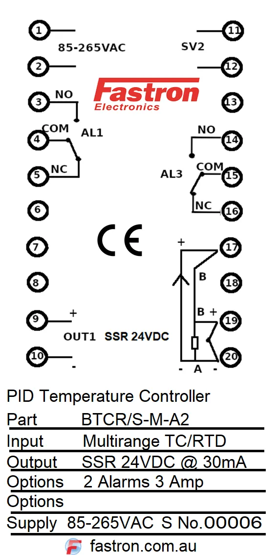 BTCR/S-M-A2, PID Controller 48x96mm, 85-265VAC, SSR output 2 Alarms, Multirange TC/RTD/4-20mA Input