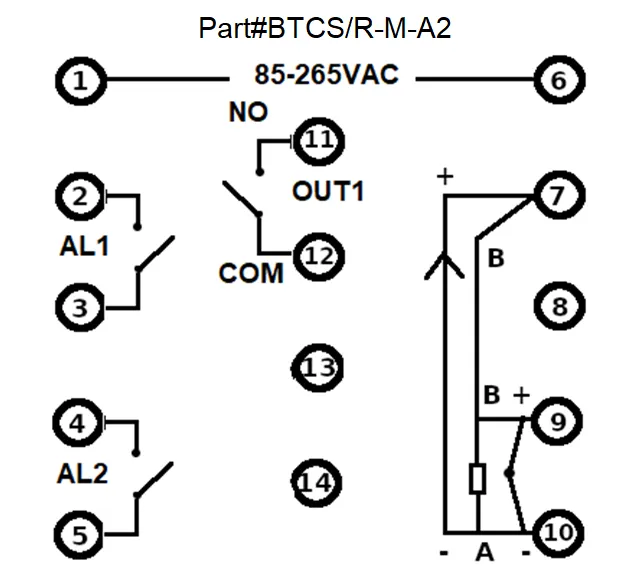 BTCS/R-M-A2, PID Controller 48x48mm, 85-265VAC, Relay Output 2 Alarms, Multirange TC/RTD/Relay 3 Amp (Resistive)Input